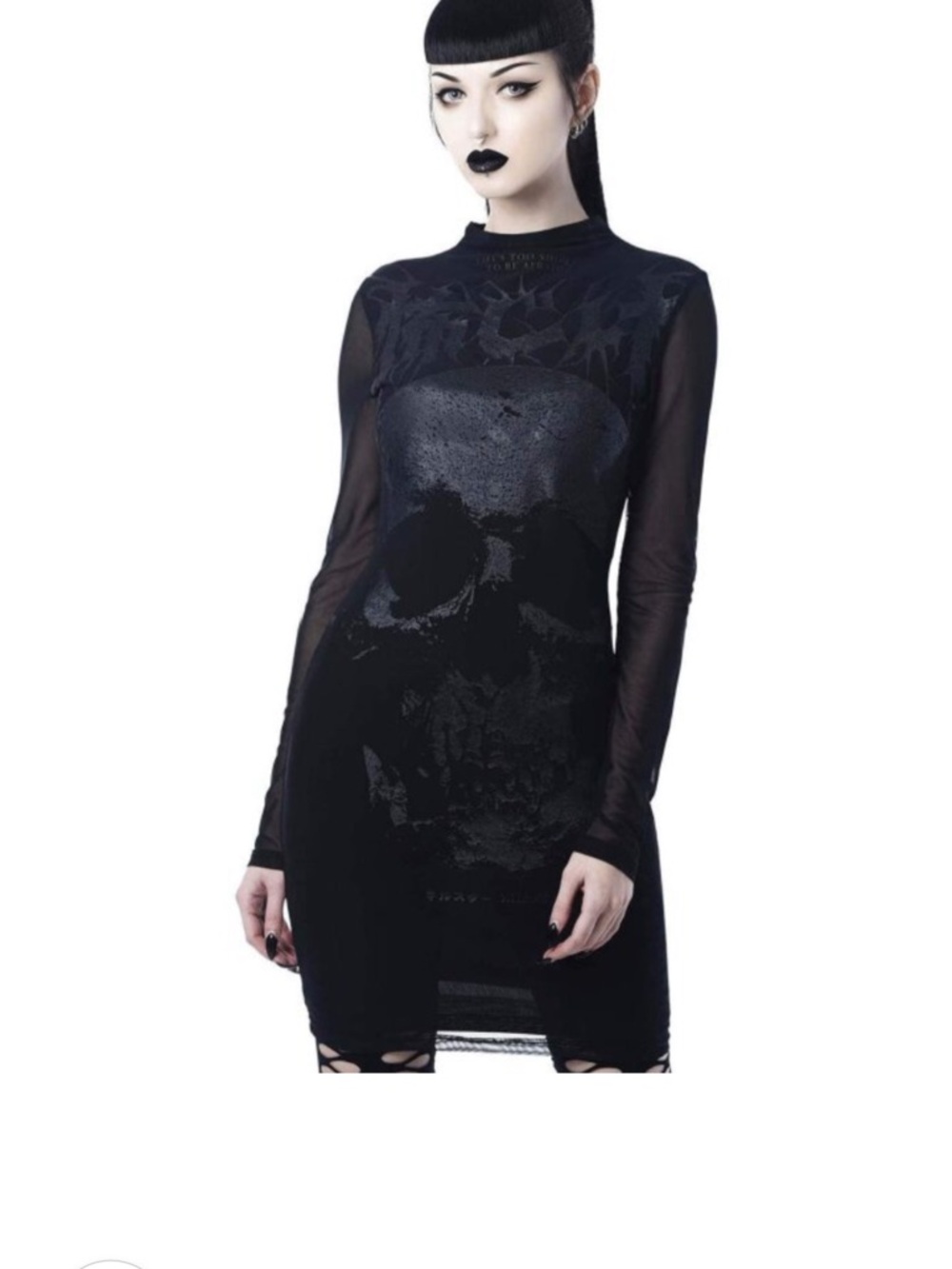 Killstar Black Long-Sleeve Skull Mesh Dress XL